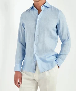 Chemise en lin teint en pièce bleu clair - Made in Italy