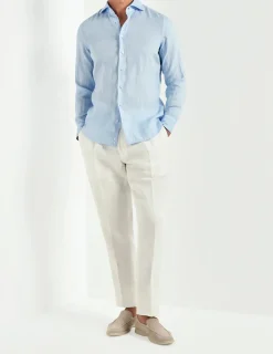 Chemise en lin teint en pièce bleu clair - Made in Italy