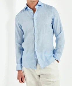 Chemise en lin teint en pièce bleu clair - Made in Italy