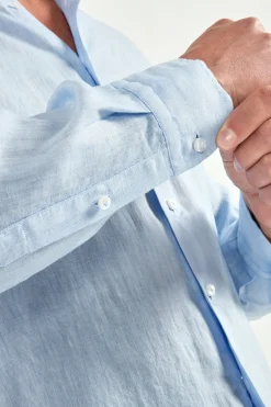 Chemise en lin teint en pièce bleu clair - Made in Italy