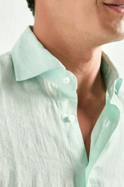 Chemise en lin teint en pièce menthe - Made in Italy