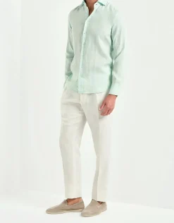 Chemise en lin teint en pièce menthe - Made in Italy