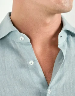 Chemise en lin teint en pièce sarcelle clair - Made in Italy