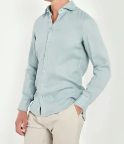 Chemise en lin teint en pièce sarcelle clair - Made in Italy