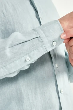 Chemise en lin teint en pièce sarcelle clair - Made in Italy