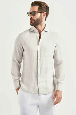 Chemise en lin teint en pièce stone clair - Made in Italy
