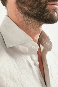 Chemise en lin teint en pièce stone clair - Made in Italy