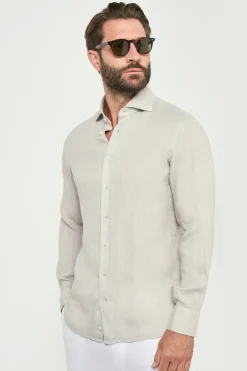 Chemise en lin teint en pièce stone clair - Made in Italy