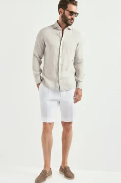 Chemise en lin teint en pièce stone clair - Made in Italy