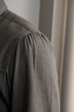 Chemise grise en coton brossé à col boutonné - Made in Italy