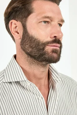 Chemise grise rayée en coton et cachemire - Made in Italy