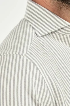 Chemise grise rayée en coton et cachemire - Made in Italy