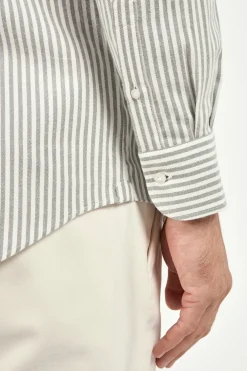 Chemise grise rayée en coton et cachemire - Made in Italy