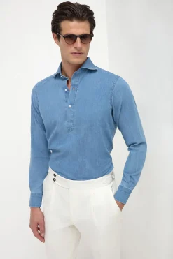 Chemise popover en denim bleu clair - Made in Italy