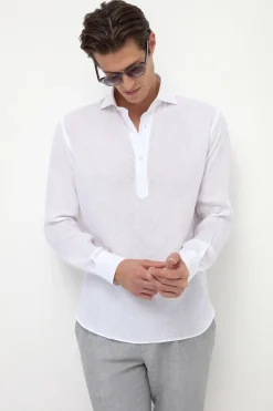 Chemise popover en lin blanc - Made in Italy