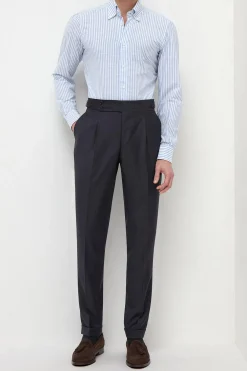 Chemise rayée bleu clair à col boutonné « collection Sartoriale » - Made in Italy