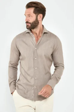 Chemise taupe en coton et Tencel™ - Made in Italy