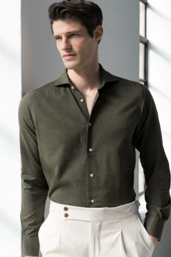 Chemise verte - toucher flanelle - Made in Italy