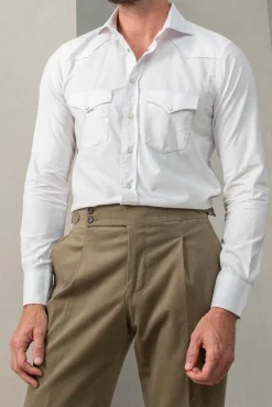 Chemise western blanche effet velours - Made in Italy
