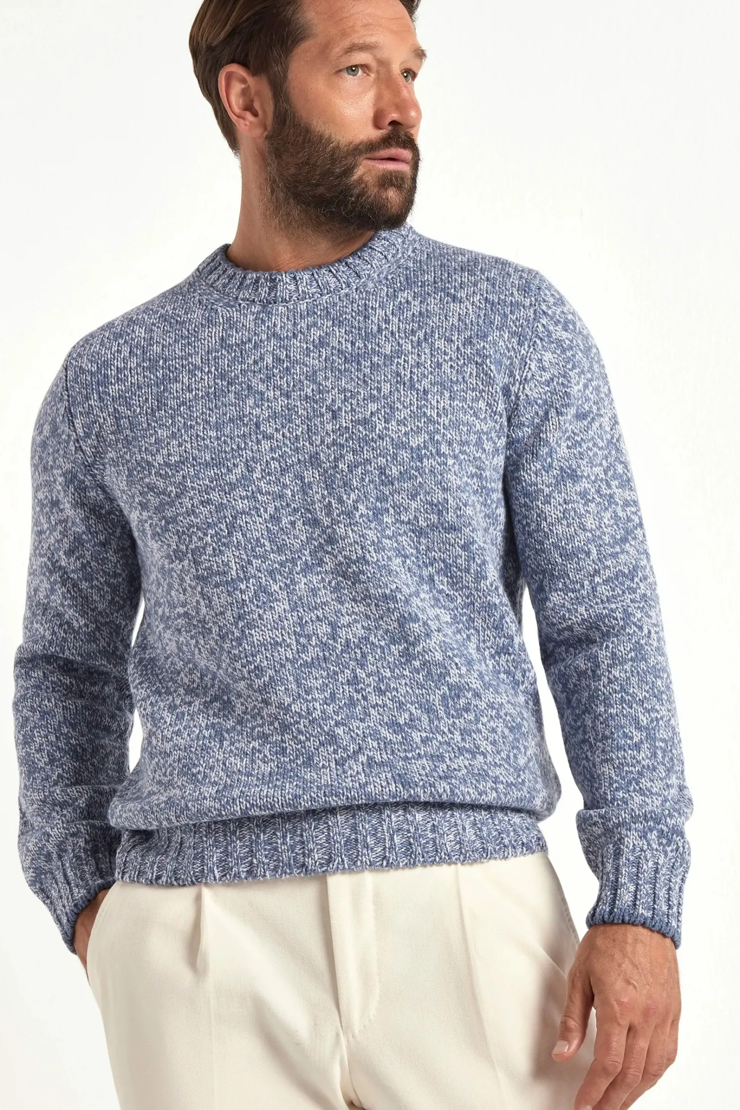 Col rond mouliné bleu clair - Made in Italy