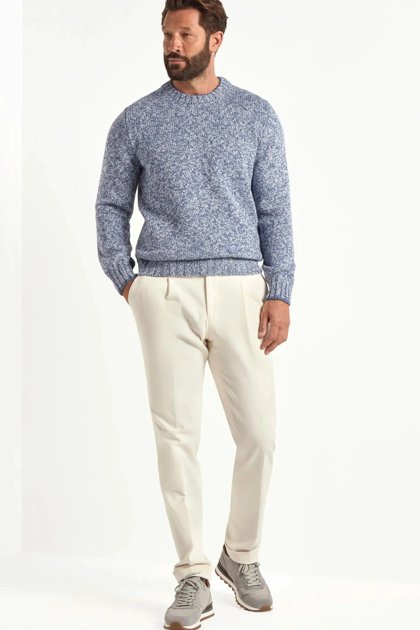 Col rond mouliné bleu clair - Made in Italy