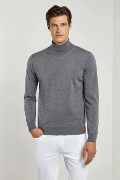 Col roulé anthracite en mérinos – Made in Italy
