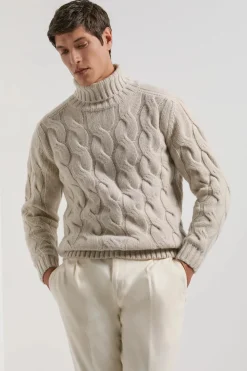 Col roulé beige à torsades - Made in Italy