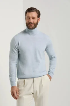 Col roulé bleu clair en mérinos – Made in Italy