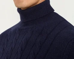 Col roulé bleu en maille torsadée – Made in Italy