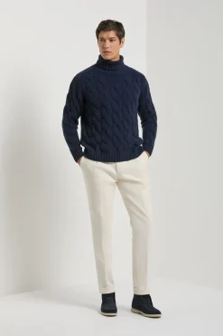 Col roulé bleu à torsades - Made in Italy