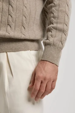 Col roulé taupe en maille torsadée – Made in Italy