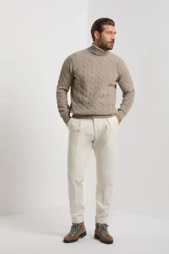 Col roulé taupe en maille torsadée – Made in Italy