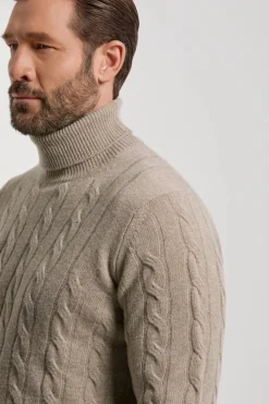 Col roulé taupe en maille torsadée – Made in Italy