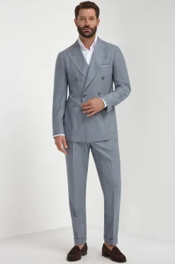 Costume Bleu clair croisé à rayures fines Super 150's - Made in Italy