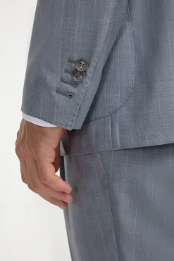 Costume Bleu clair croisé à rayures fines Super 150's - Made in Italy