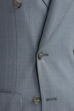 Costume Bleu clair croisé à rayures fines Super 150's - Made in Italy