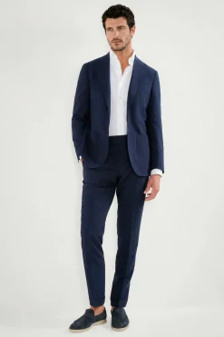 Costume bleu en laine et soie seersucker - Made in Italy