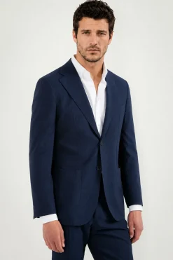 Costume bleu en laine et soie seersucker - Made in Italy