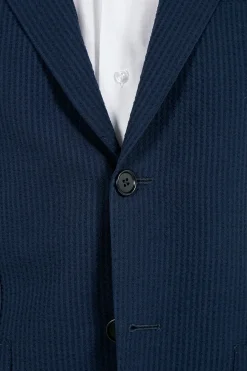 Costume bleu en laine et soie seersucker - Made in Italy