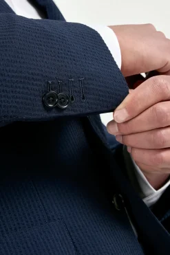 Costume bleu en laine et soie seersucker - Made in Italy