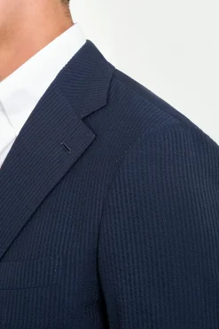 Costume bleu en laine et soie seersucker - Made in Italy