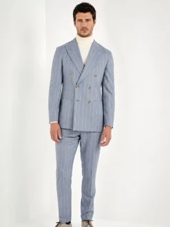 Costume croisé rayé bleu clair - Made in Italy