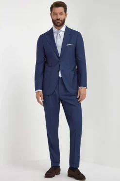 Costume en laine bleu croisé à rayures fines - Made in Italy