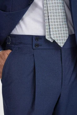 Costume en laine bleu croisé à rayures fines - Made in Italy