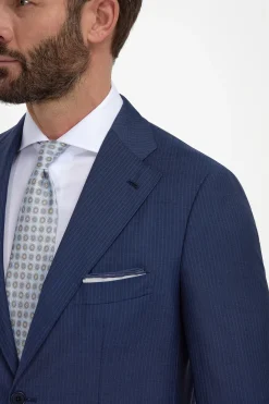 Costume en laine bleu croisé à rayures fines - Made in Italy