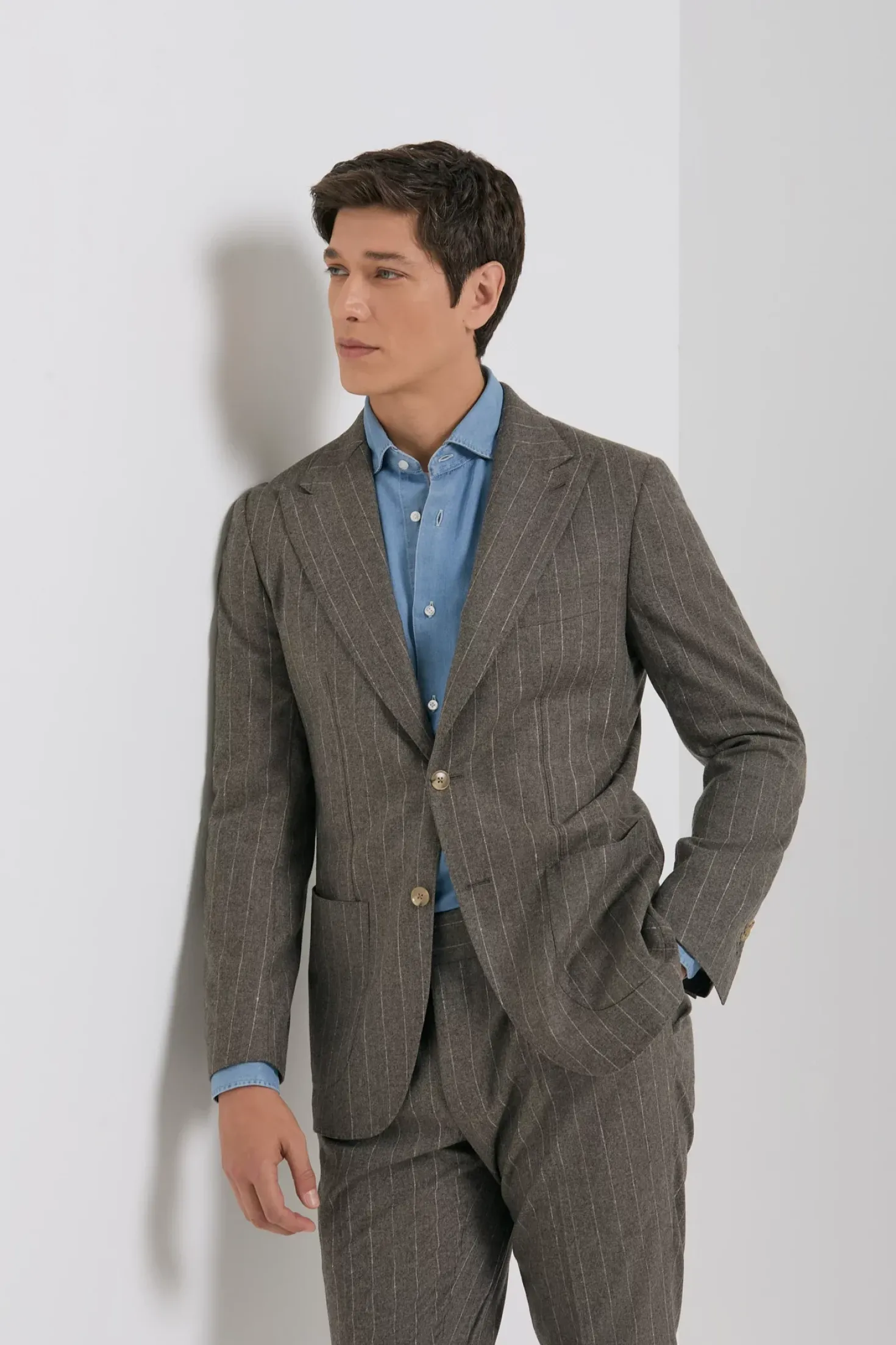 Costume rayé marron en laine et cachemire - Made in Italy