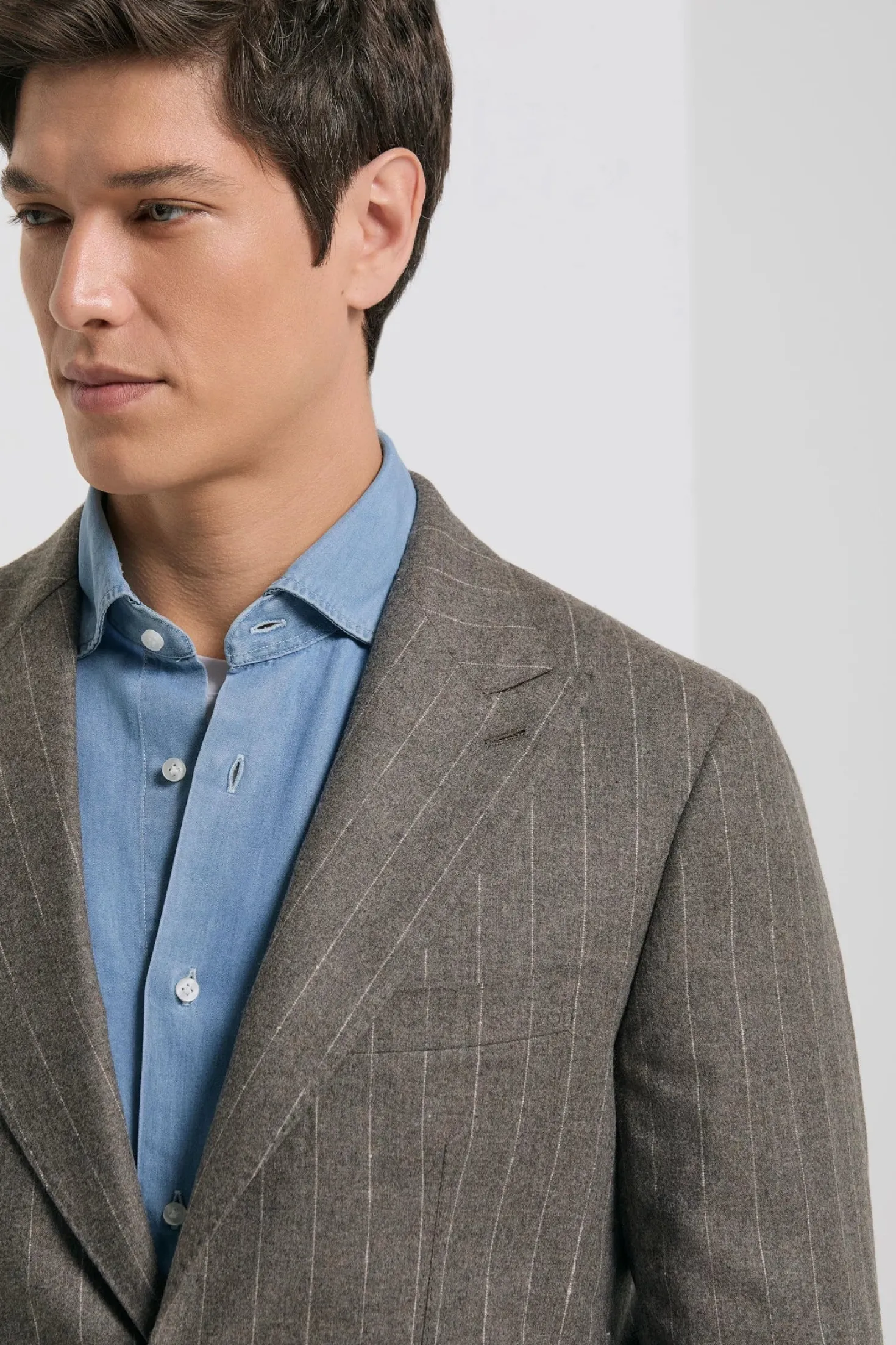 Costume rayé marron en laine et cachemire - Made in Italy