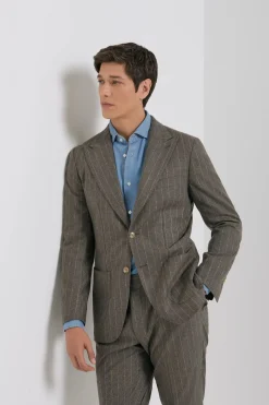 Costume rayé marron en laine et cachemire - Made in Italy