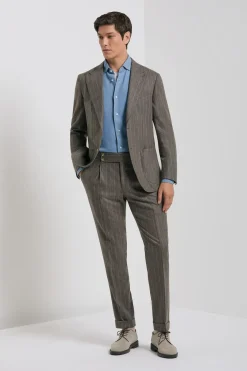 Costume rayé marron en laine et cachemire - Made in Italy