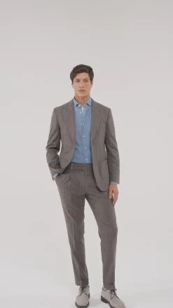 Costume rayé marron en laine et cachemire - Made in Italy